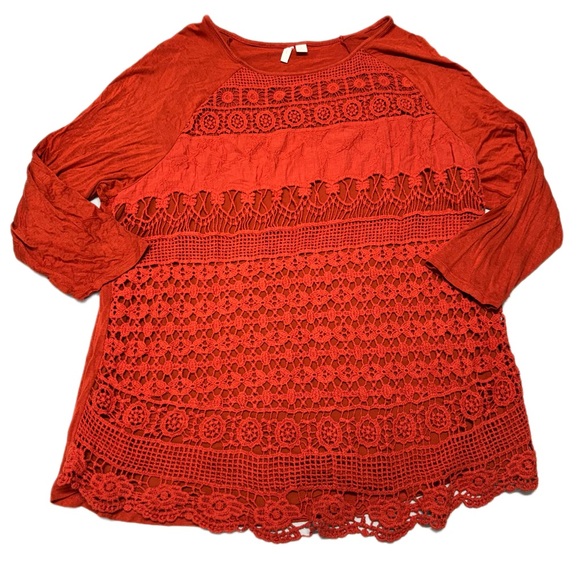 Cato’s Chic Deep Orange Crochet Tunic Top Size XL - Picture 2 of 7